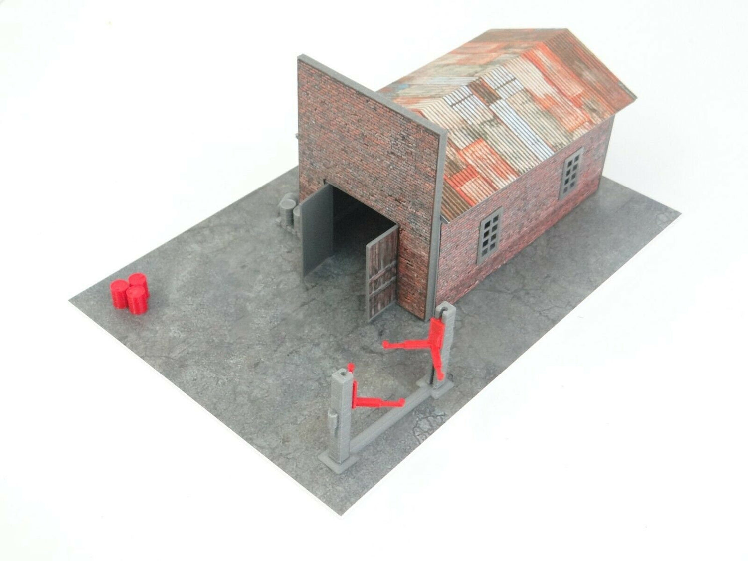 Ready-cut and glued diorama walls with 3D printed doors and windows