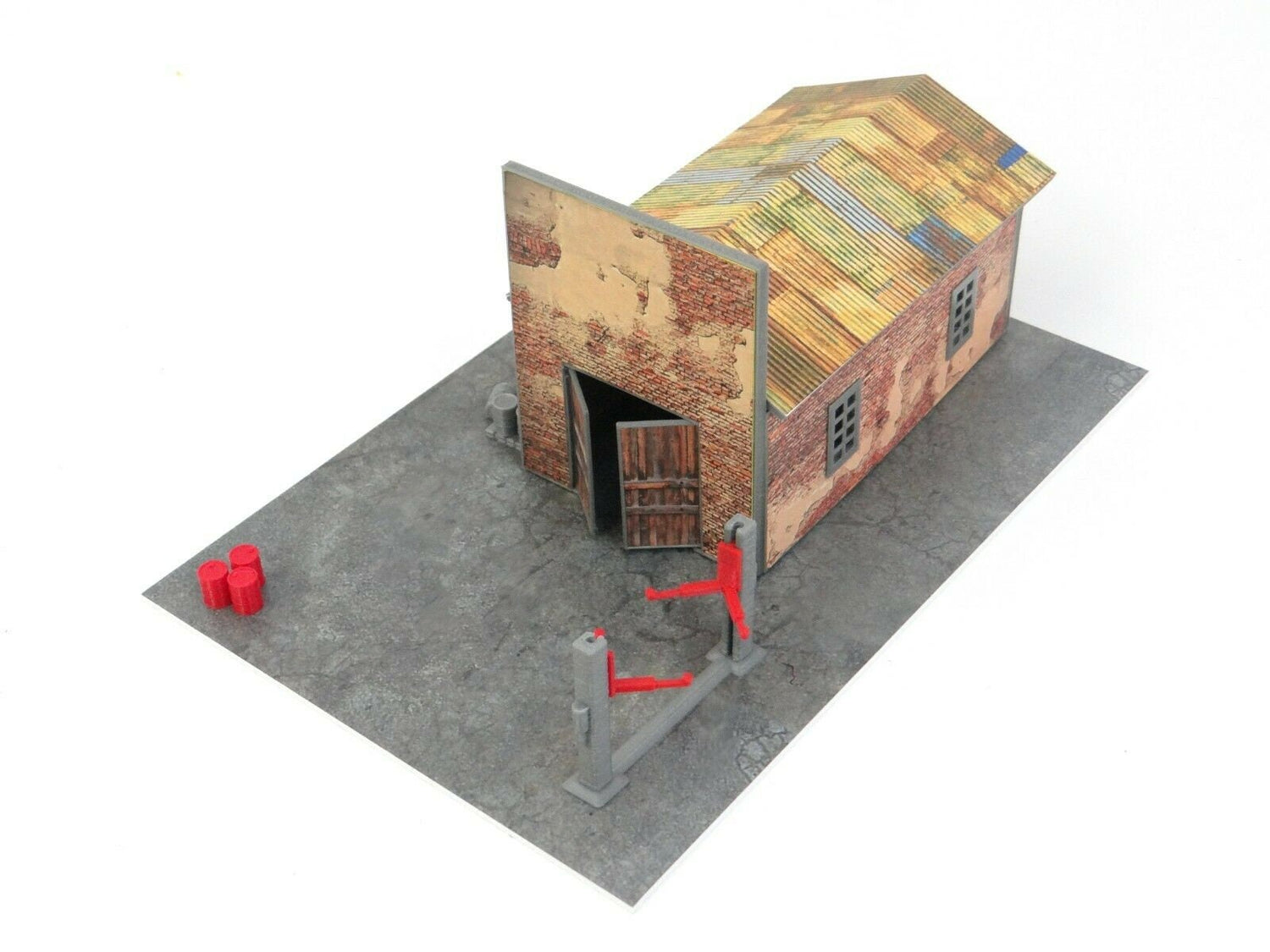 Miniature old brick auto garage with detailed walls 1:60
