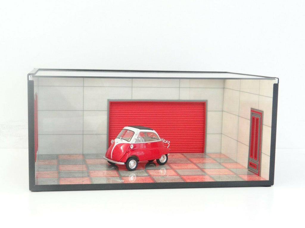 Workshop diorama with lighting for model cars in scale 1:18